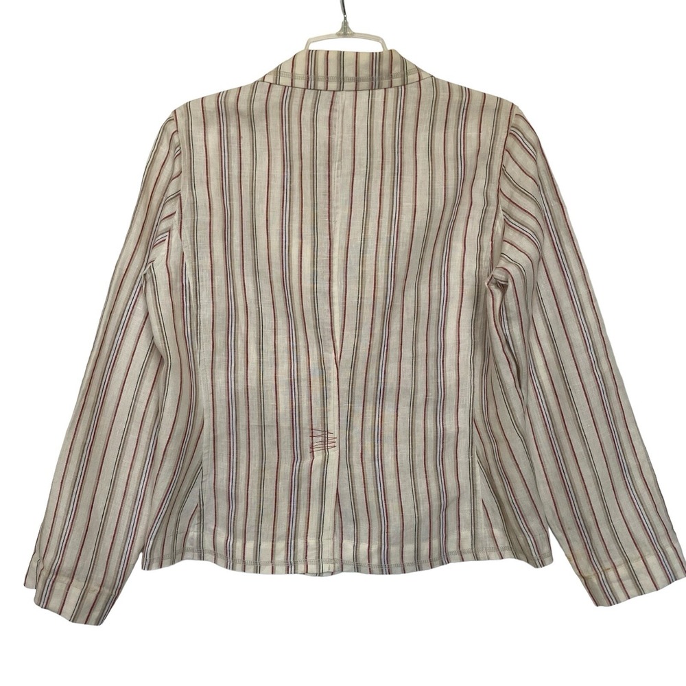 Chicos 100% Linen Blazer Size M Striped Cream Long Sleeve Relaxed Coastal Scandi - Picture 3 of 9